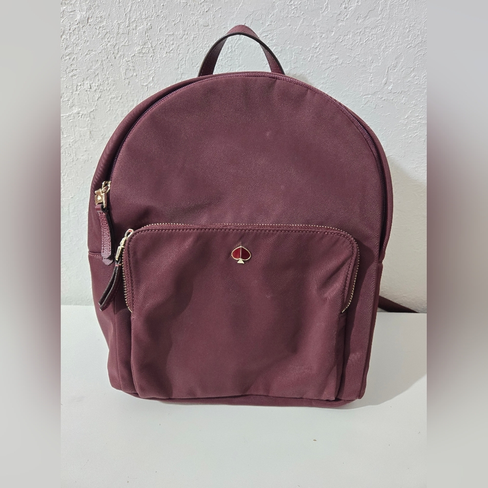Kate Spade Taylor Nylon Adjustable Straps Gold Accent Large Backpack Cherrywood